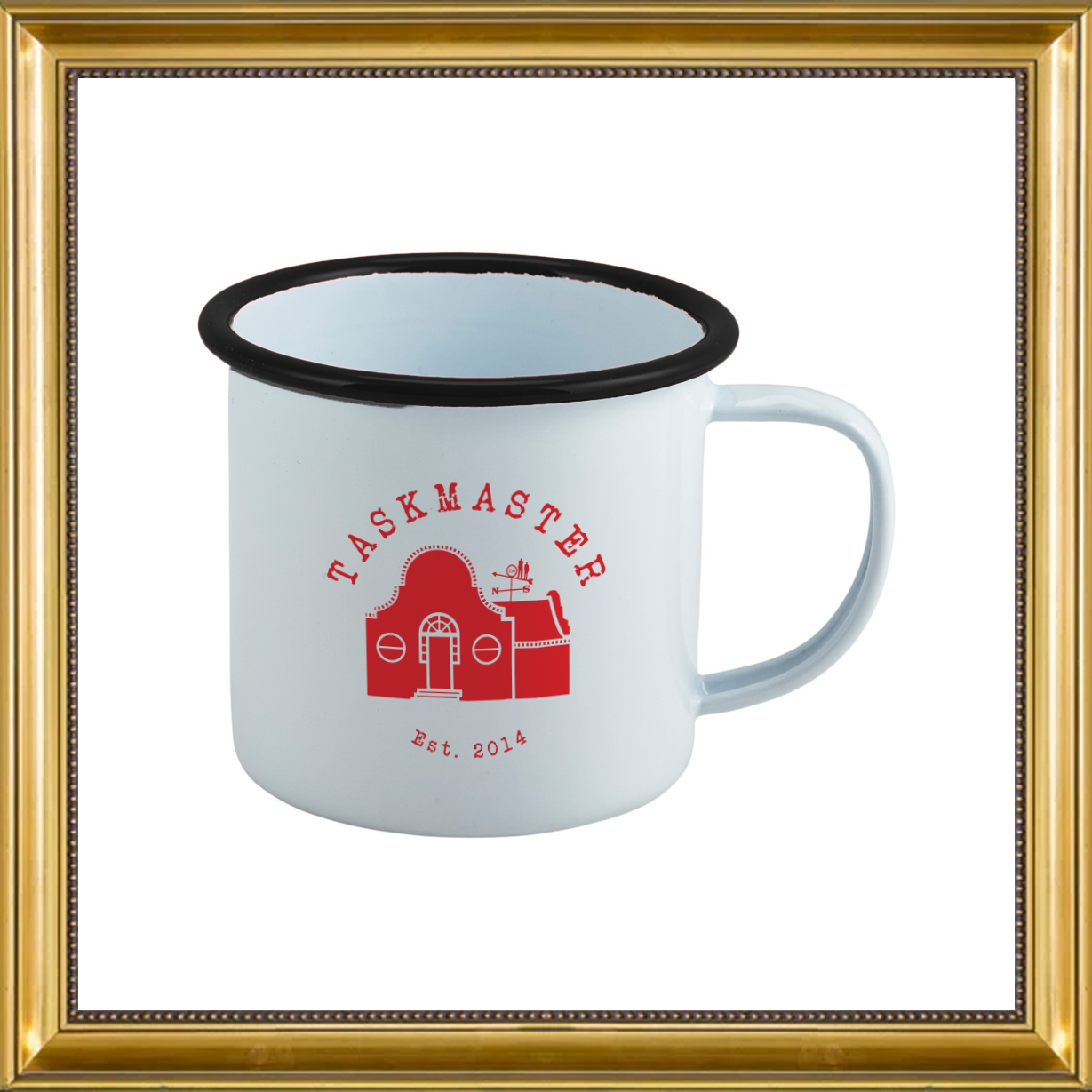 White with Black Enamel Mug Taskmasterstore